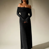 Off-Shoulder Maxi Jurk met Glitterdetails