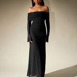 Off-Shoulder Maxi Jurk met Glitterdetails