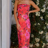 Straploze Midi Jurk met Bloemenprint