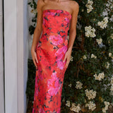 Straploze Midi Jurk met Bloemenprint