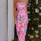 Straploze Midi Jurk met Bloemenprint