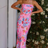 Straploze Midi Jurk met Bloemenprint