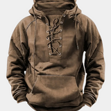Heren hoodie met vetersluiting en dikke stof