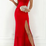 Elegante Maxi Jurk met V Hals en Hoge Split