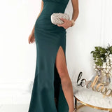 Elegante Maxi Jurk met V Hals en Hoge Split