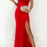 Elegante Maxi Jurk met V Hals en Hoge Split