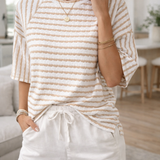 Dames Gestreept T-shirt met Ronde Hals
