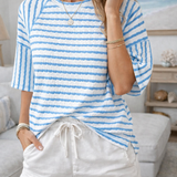 Dames Gestreept T-shirt met Ronde Hals