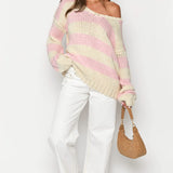 Oversized gestreepte trui voor dames met een losse, comfortabele pasvorm en brede horizontale strepen, perfect voor een casual en relaxte stijl.
