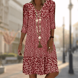Blauwe Bloemenprint Midi Jurk