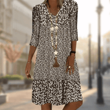 Blauwe Bloemenprint Midi Jurk
