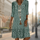 Blauwe Bloemenprint Midi Jurk