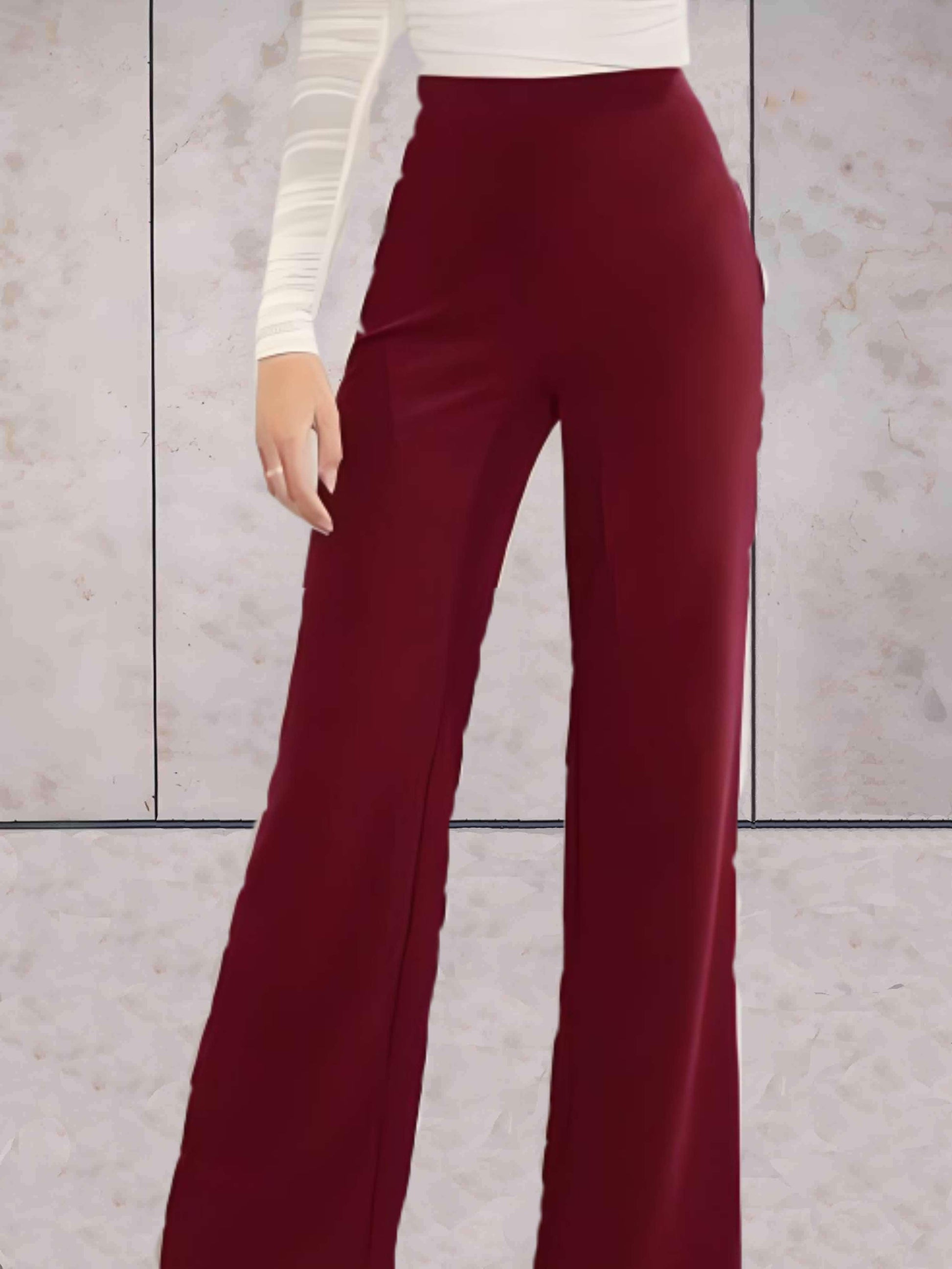Lorena – Stijlvolle casual broek voor dames met wijde pijpen en een hoge stretch taille, perfect voor een comfortabele en modieuze look.