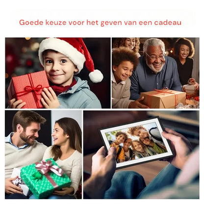 Digitale fotolijst 10 inch – Full HD display, wifi-connectiviteit en ingebouwde opslag. Deel en bekijk je favoriete herinneringen in hoge resolutie, eenvoudig te bedienen en modern design.
