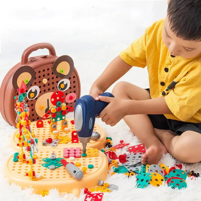 LittleBuilder Montessori gereedschapskist voor kinderen – educatief houten speelgoed dat fijne motoriek, probleemoplossend denken en creatief spel stimuleert.