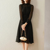 Elegante Chiffon Midi Jurk met Lange Mouwen