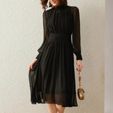 Elegante Chiffon Midi Jurk met Lange Mouwen