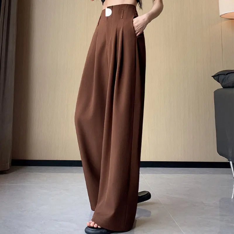 Dressingbroek – hoge taille en wijde pijpen voor een stijlvolle, vlotte look. Perfect voor een elegante en comfortabele outfit, ideaal voor zowel werk als vrije tijd.