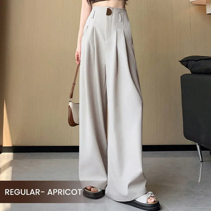 Dressingbroek – hoge taille en wijde pijpen voor een stijlvolle, vlotte look. Perfect voor een elegante en comfortabele outfit, ideaal voor zowel werk als vrije tijd.