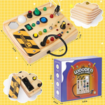 Montessori peuter drukbord van hout – educatief sensorisch speelgoed met 27 LED-lampjes voor kinderen van 1 tot 6 jaar, bevordert fijne motoriek en logisch denken.
