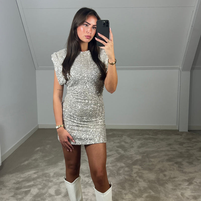 Glitter Mini Jurk met Hoge Hals