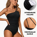 Dames Badpak met Eén Schouder en Geplooid Detail