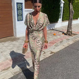 Elegante Maxi Jurk met V-Hals en Print