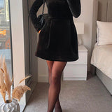 Velours Mini Jurk met Vierkante Halslijn