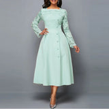 Mintgroene Elegante Midi Jurk met Kant