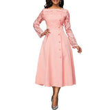 Mintgroene Elegante Midi Jurk met Kant