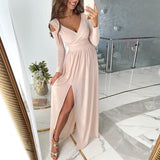 Elegante Maxi Jurk met Split en V-Hals