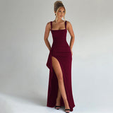Dames Maxi Jurk met Hoge Split en Spaghettibandjes