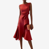 Midi Jurk met Asymmetrische Tailleplooien