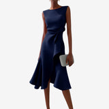 Midi Jurk met Asymmetrische Tailleplooien