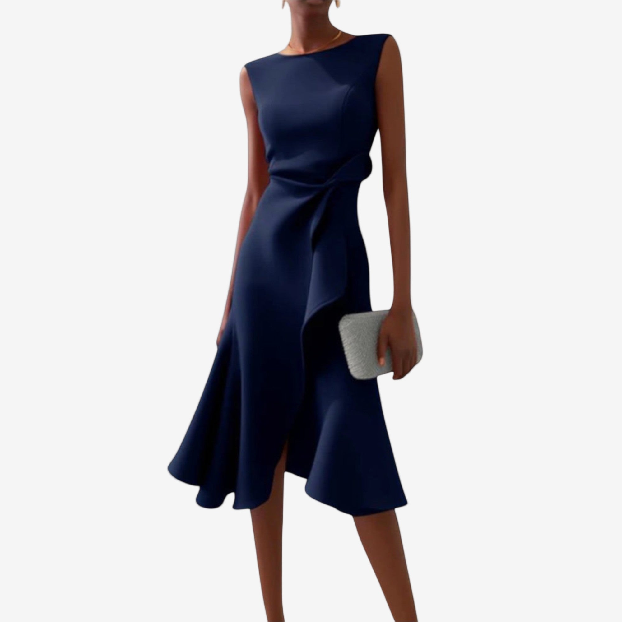 Midi Jurk met Asymmetrische Tailleplooien
