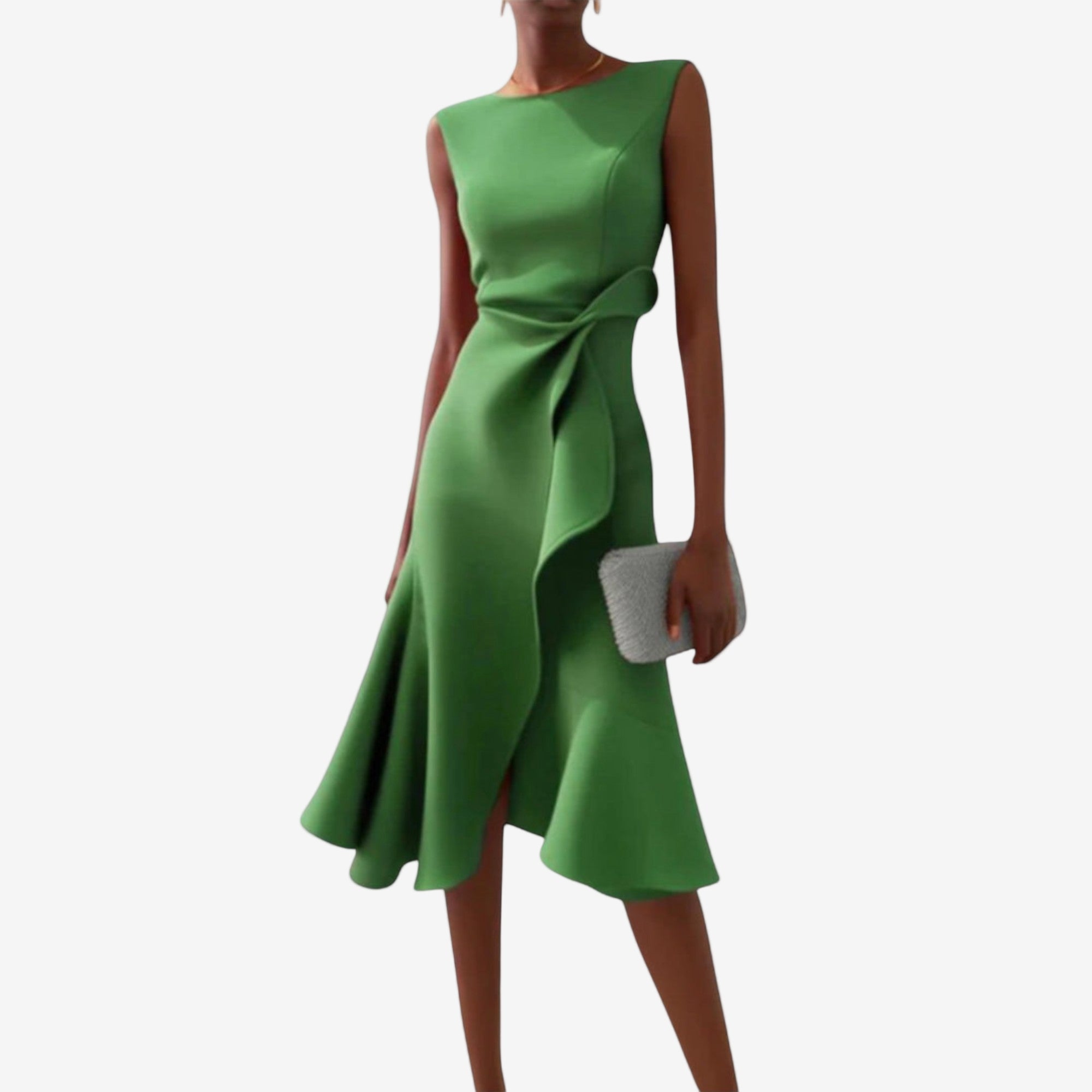 Midi Jurk met Asymmetrische Tailleplooien