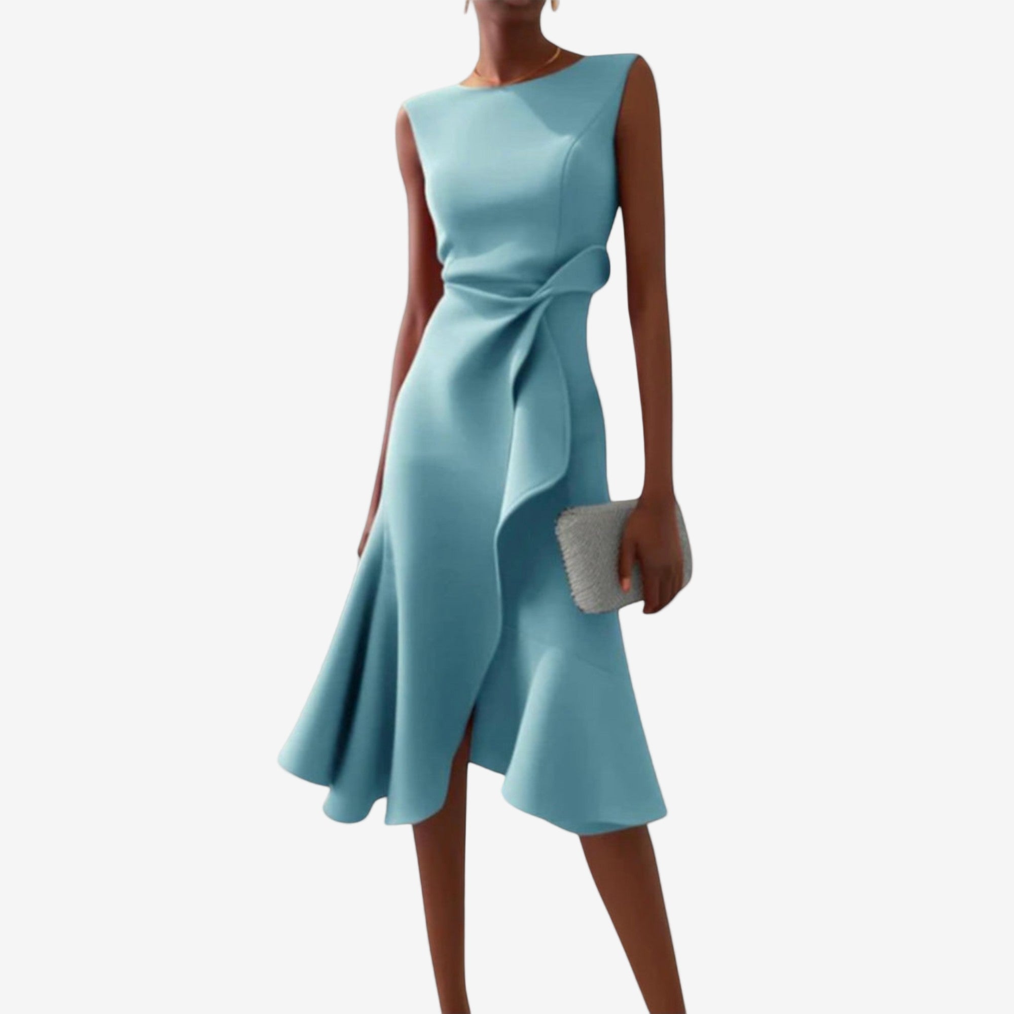 Midi Jurk met Asymmetrische Tailleplooien