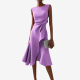 Midi Jurk met Asymmetrische Tailleplooien