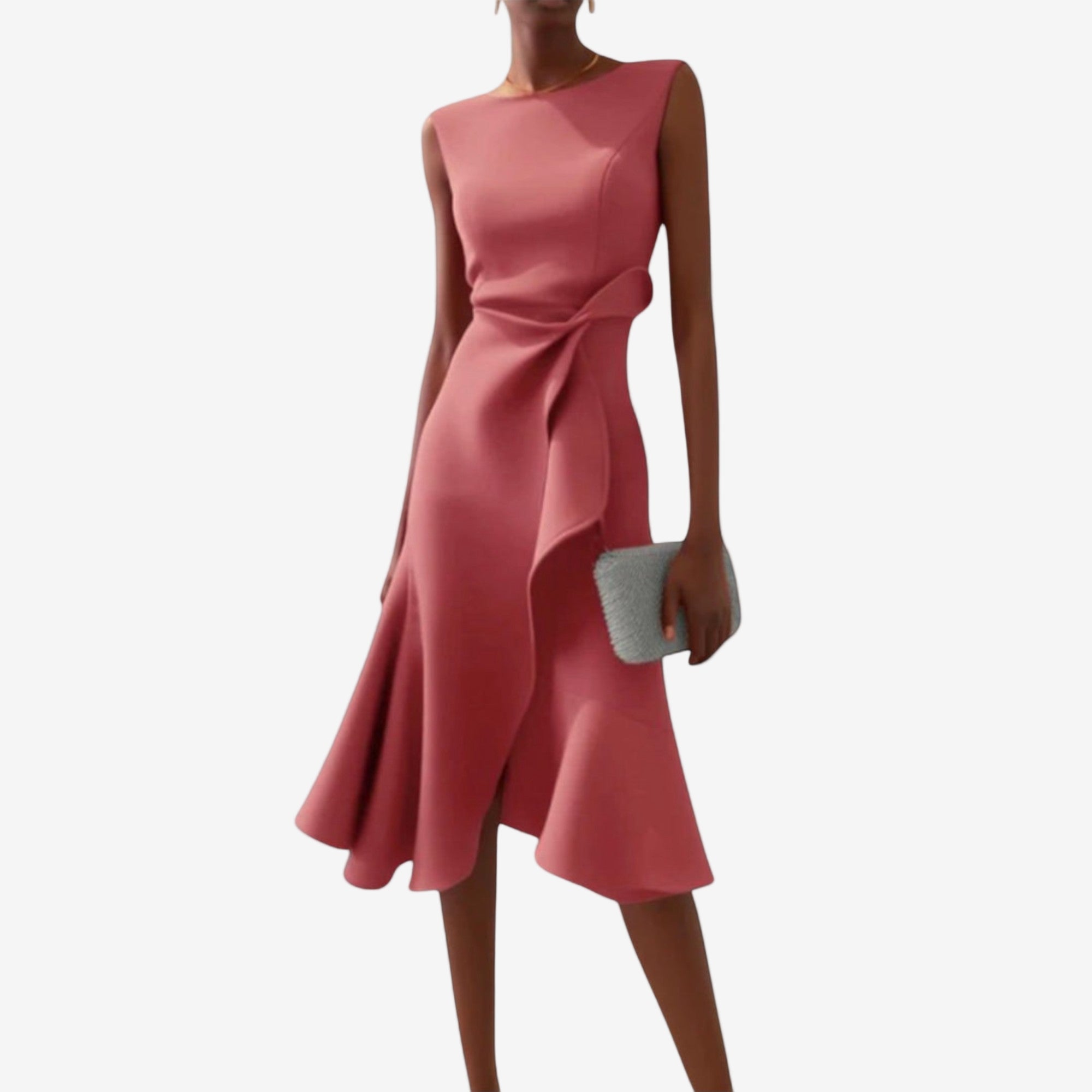 Midi Jurk met Asymmetrische Tailleplooien