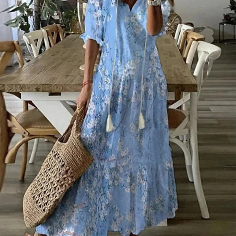 Maxi Jurk met Bloemenprint en V-Hals