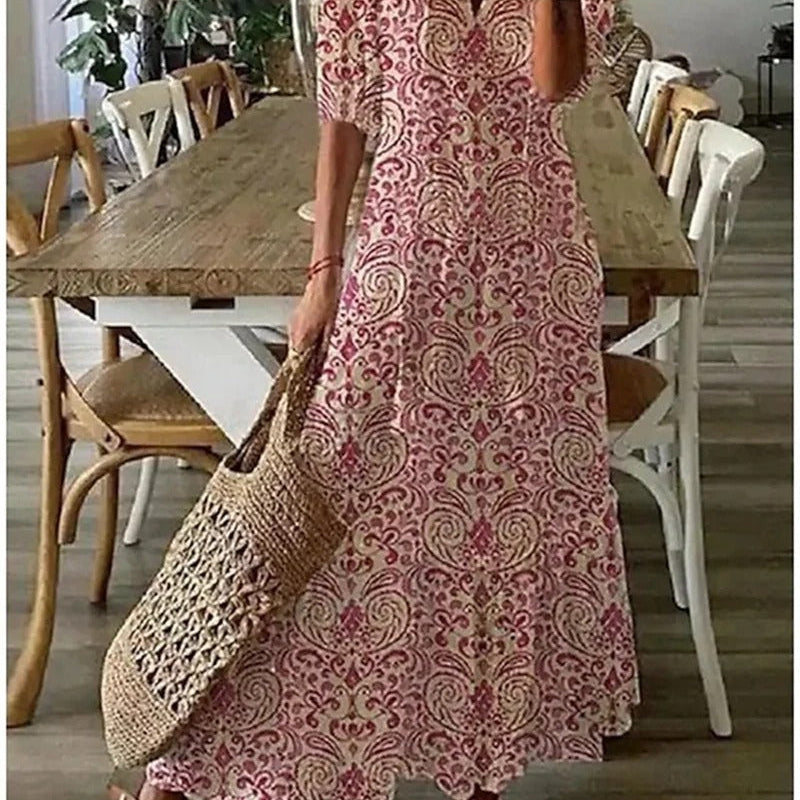 Maxi Jurk met Bloemenprint en V-Hals