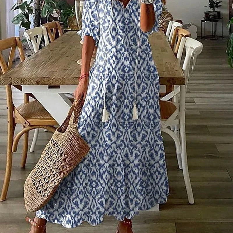 Maxi Jurk met Bloemenprint en V-Hals