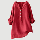 Linnen Blouse met V-Hals en Knoopsluiting