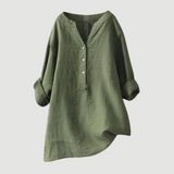 Linnen Blouse met V-Hals en Knoopsluiting