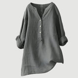 Linnen Blouse met V-Hals en Knoopsluiting