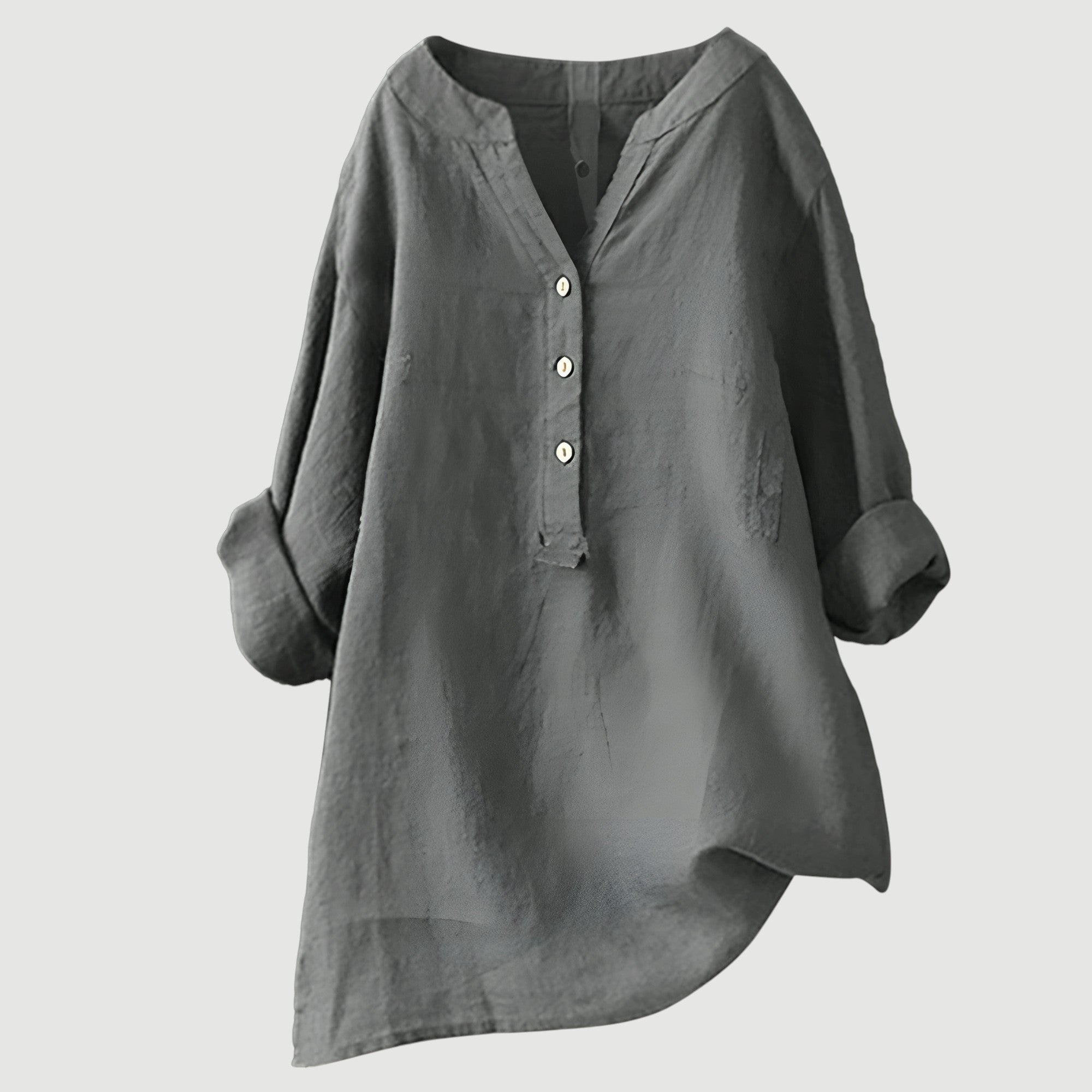 Linnen Blouse met V-Hals en Knoopsluiting
