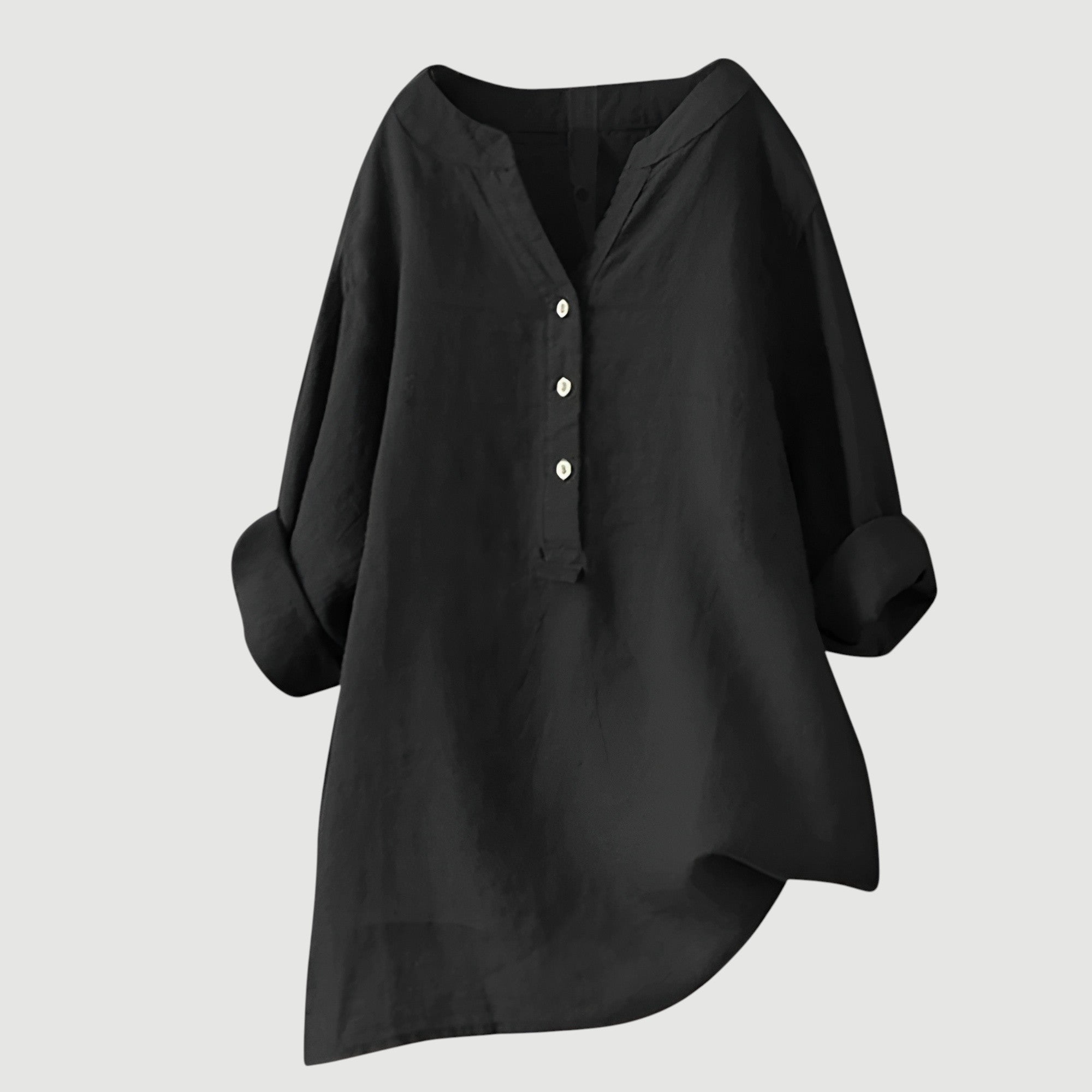 Linnen Blouse met V-Hals en Knoopsluiting