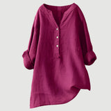 Linnen Blouse met V-Hals en Knoopsluiting