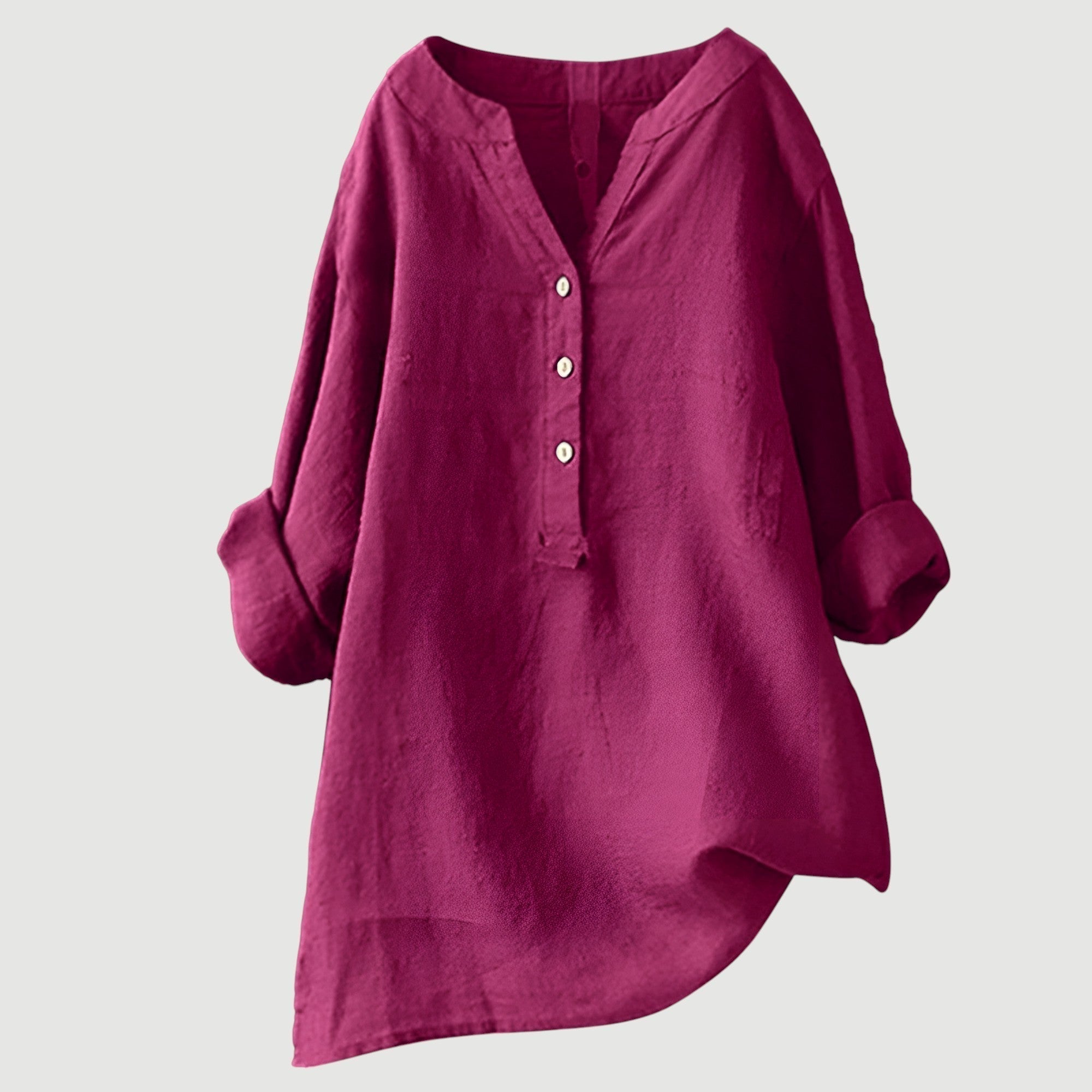 Linnen Blouse met V-Hals en Knoopsluiting