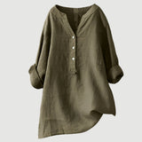 Linnen Blouse met V-Hals en Knoopsluiting